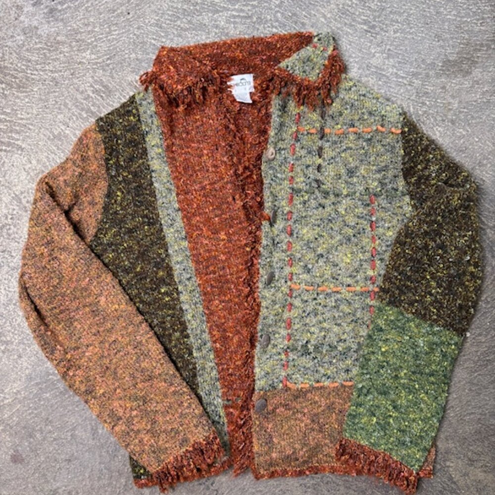 Boho Patchwork Sweater Womens Small Multicolor Fu… - image 1